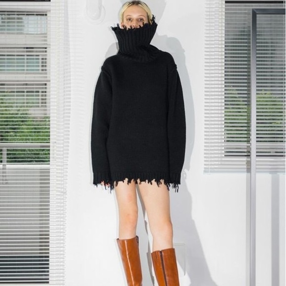 Perverze Crash Tube Turtle Turtleneck Knit Sweater Black Mini dress - Picture 2 of 15